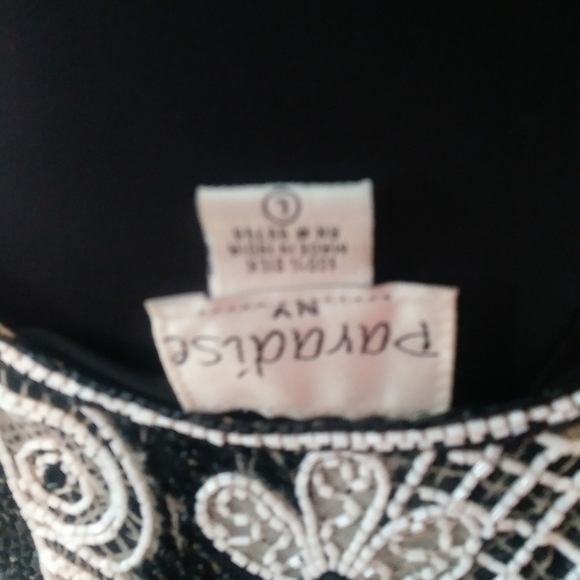 Paradise NY  Black/White  Beaded Silk Sleeveless Blouse Top, Size Large - Picture 4 of 5